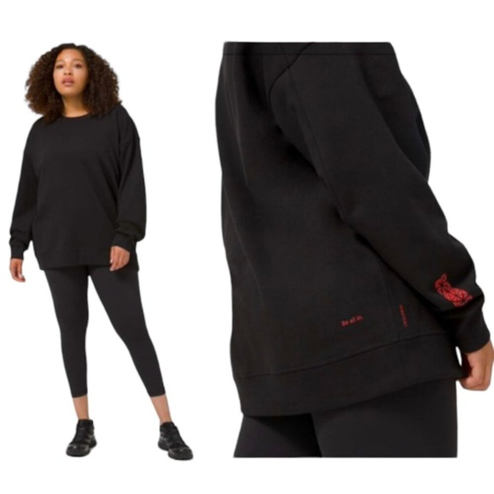 Lululemon Membership Perfectly Oversized Crew Cotton Sweatshirt Top Logo Print M